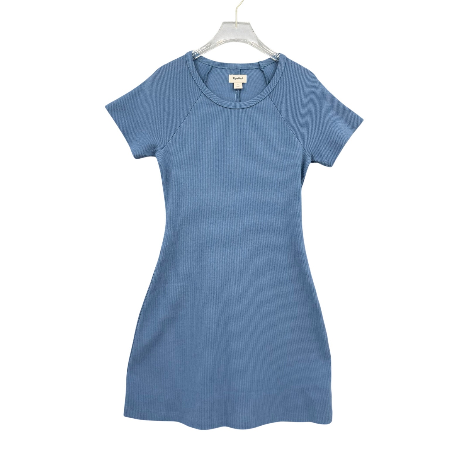 Upwest Nwt Blue Ribbed Compression Thick Knit Fitted T-Shirt Mini Dress — image 6 of 8